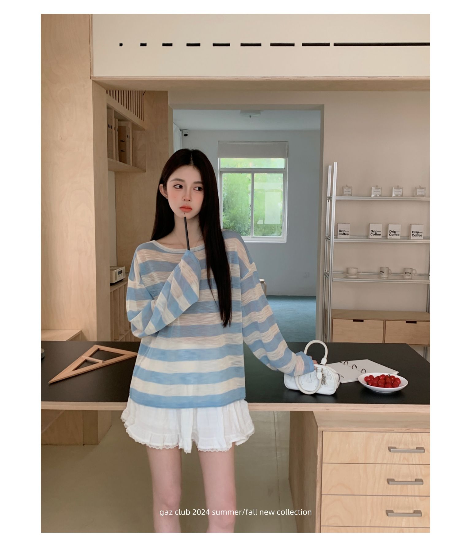 2025 new lazy backless contrasting striped sunscreen ice silk sweater loose round neck long sleeves