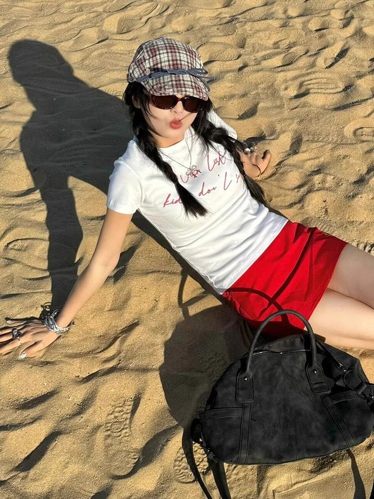 1*1 pure cotton, regular front shoulder short sleeves, high elastic new summer slim and stylish top