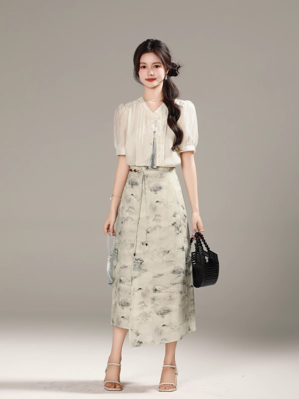 New Chinese style suit 2025 spring and summer new Chinese style shirt women's blouse horse-face skirt matching top