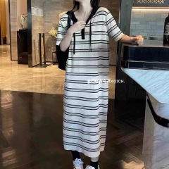 Sweet age-reducing striped knitted long skirt Korean loose college style slim and gentle dress 25 spring and summer new women