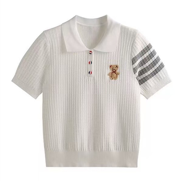 College style Polo sweater fashionable lapel fashion cuffs women's slim body versatile short-sleeved T-shirt summer top