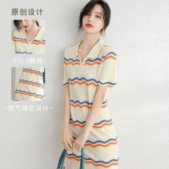 Tmall quality striped Polo dress summer knitted ice silk 2025 new summer design niche