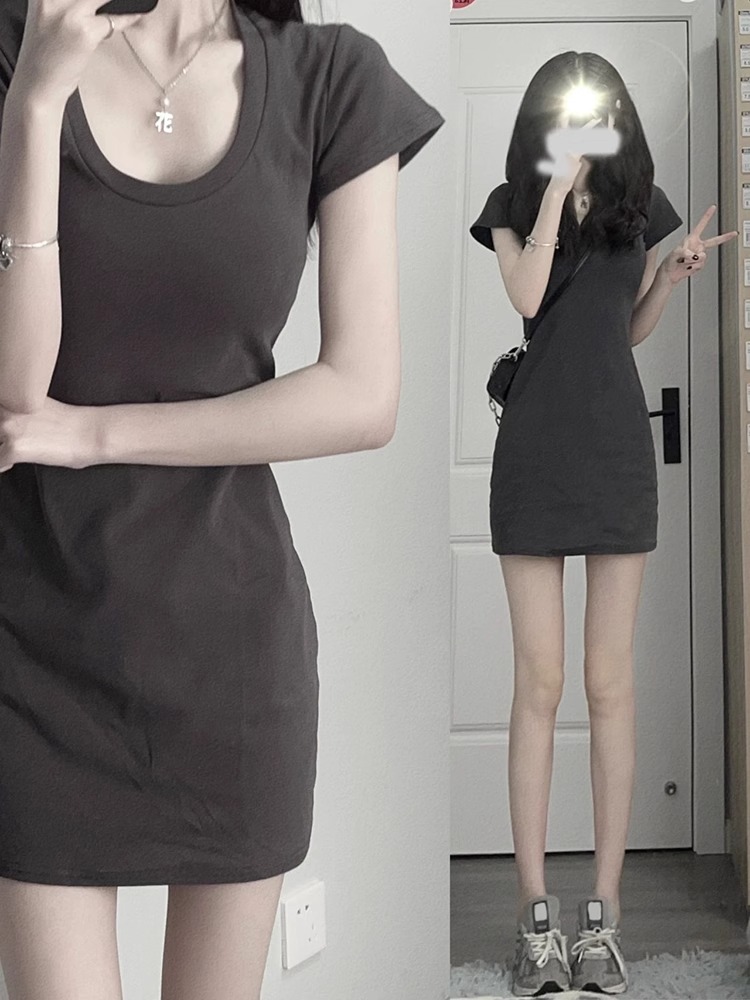 Official photo 92 cotton/8 spandex 40 210g pure cotton black hot girl dress for women waist