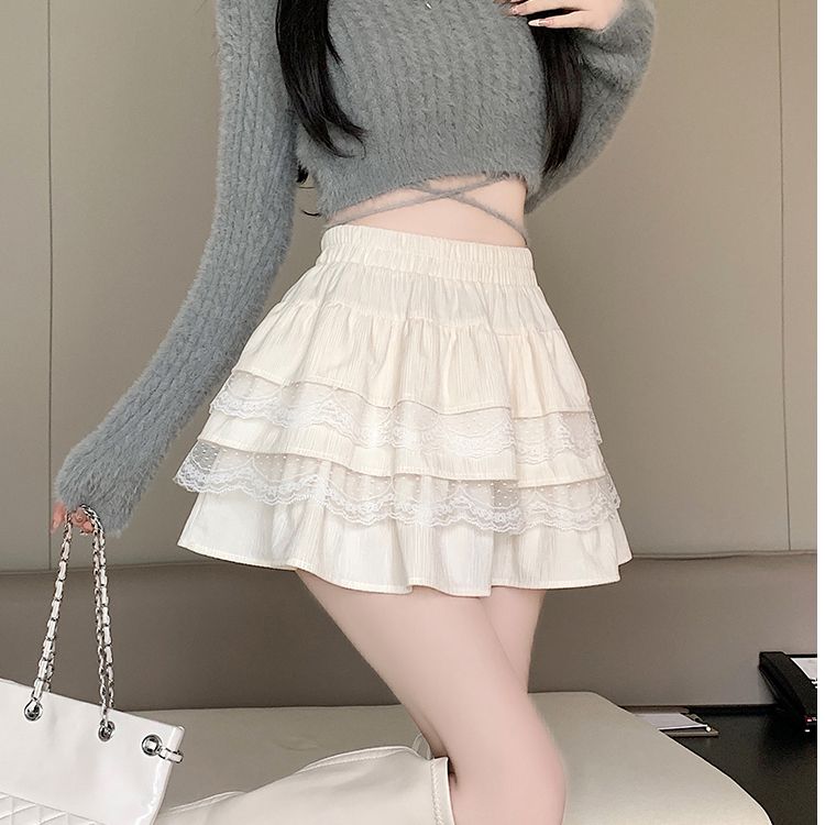 Original method ballet style cake skirt skirt summer and autumn small lace skirt pleated short skirt
