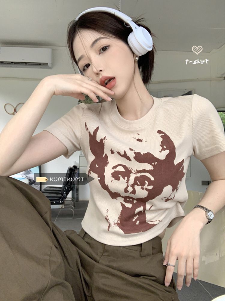 Official picture 92 cotton/8 spandex 40 210g pure cotton slim short T-shirt for women short sleeves