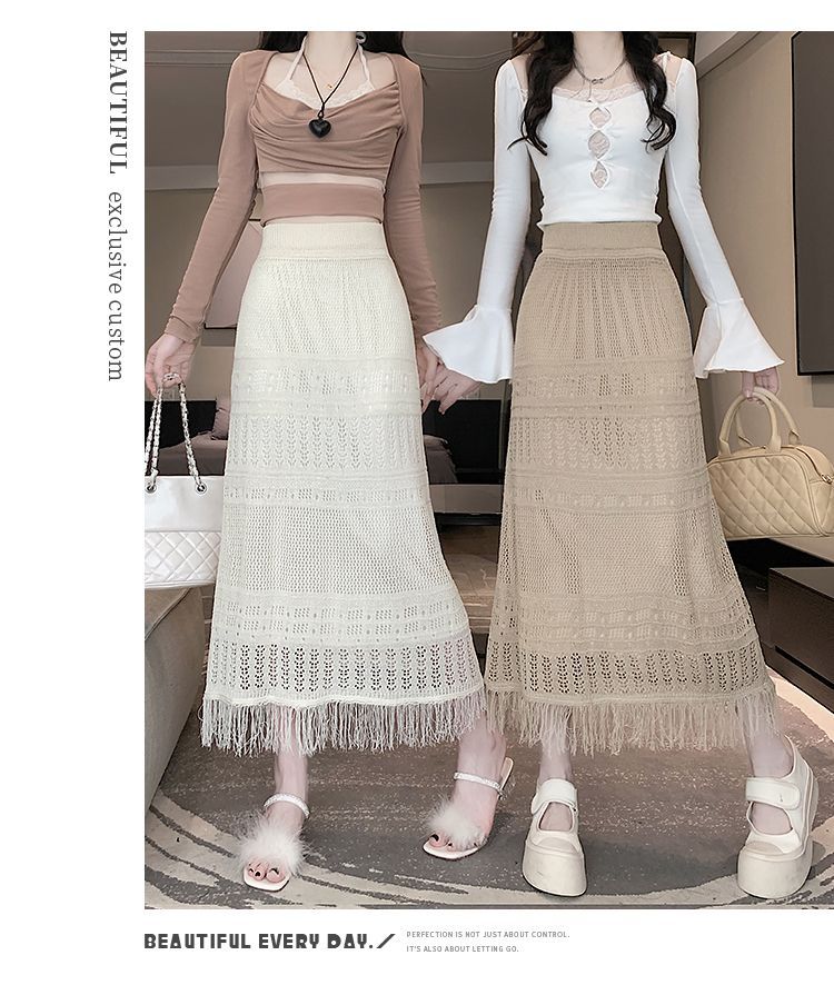 New summer big skirt hem trousers high waist temperament retro casual long wide-leg skirt pants women