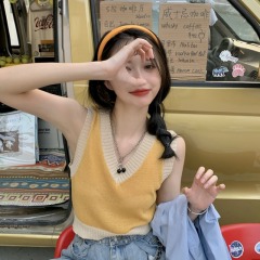 New fashion internet celebrity ins design short sweater vest knitted top for women