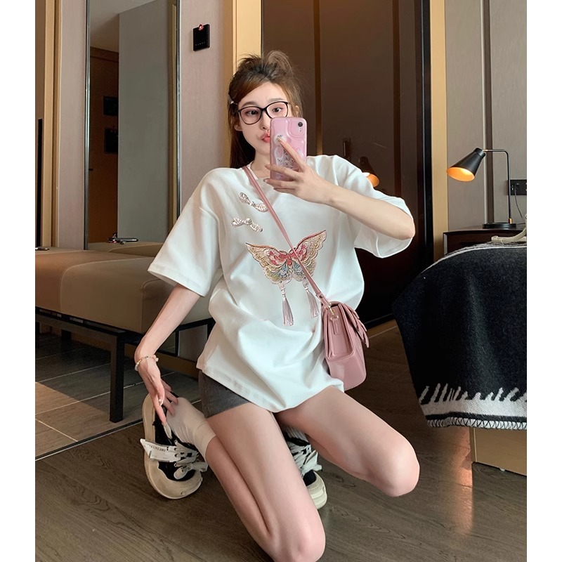 New Chinese style bow short-sleeved T-shirt for women in summer European products with base shirt design niche top ins