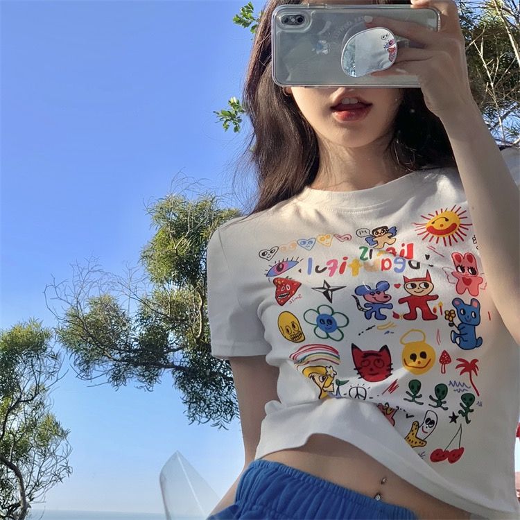Official picture 92 cotton/8 spandex 40 210g pure cotton slim short T-shirt for women short sleeves