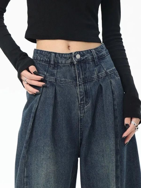 Loose and versatile wide-leg jeans for women with high waist floor pants high street American oversize pear-shaped body pants for women