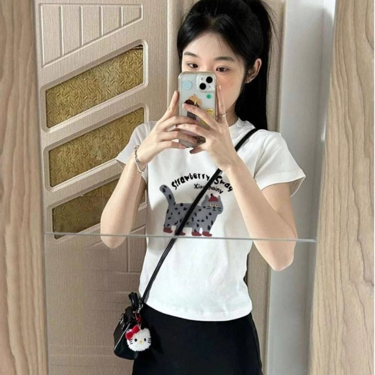 1*1 pure cotton, regular front shoulder short sleeves, high elastic new summer slim and stylish top