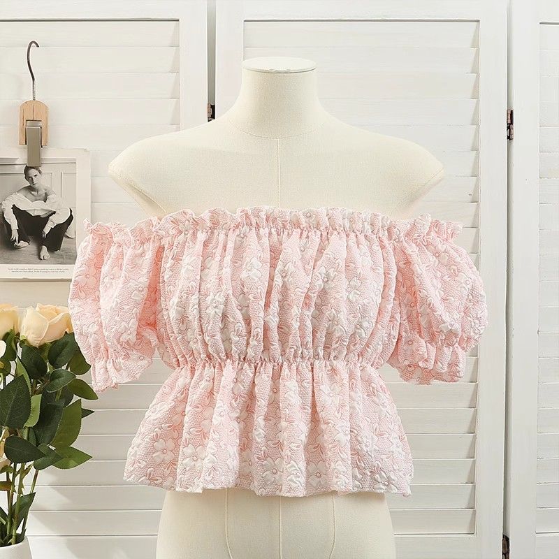 One-shoulder shirt for women 2025 summer new French off-shoulder top design sense waist-hugging short shirt