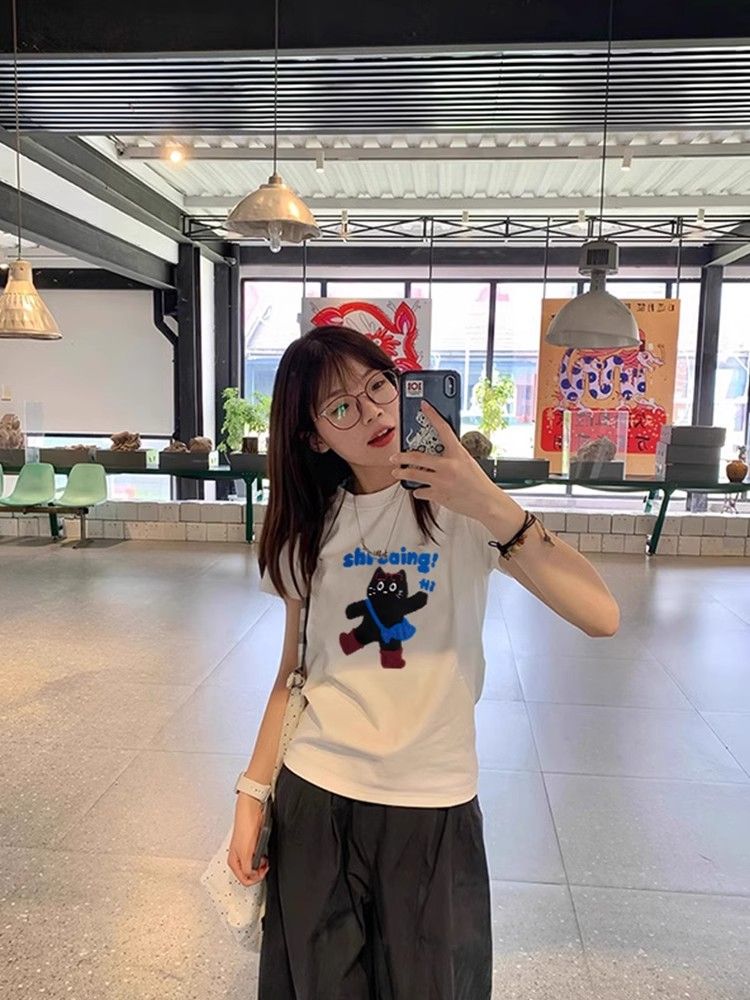 1*1 pure cotton, regular front shoulder short sleeves, high elastic new summer slim and stylish top