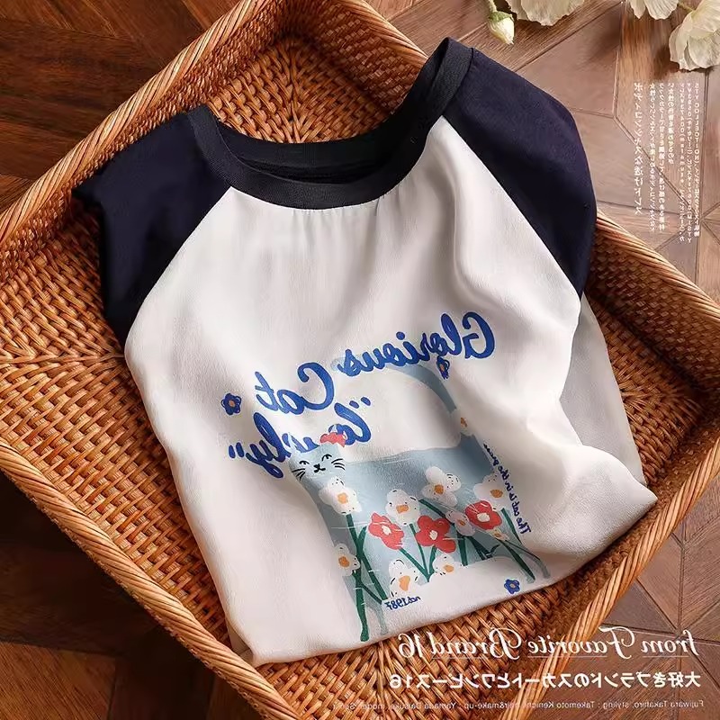 2025 Plant and Flower Digital Print Front Silk Reverse Cotton T-shirt New Fashion Short-sleeved Top