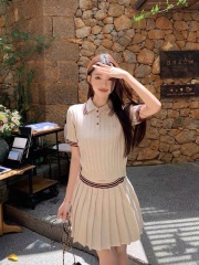 MUKOK miu girl ~ American college style knitted short-sleeved top fashion suit