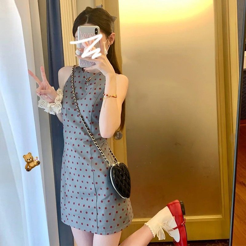 French temperament slim and slim sleeveless polka dot vest dress for women in summer 2025 new hot girl hip short skirt