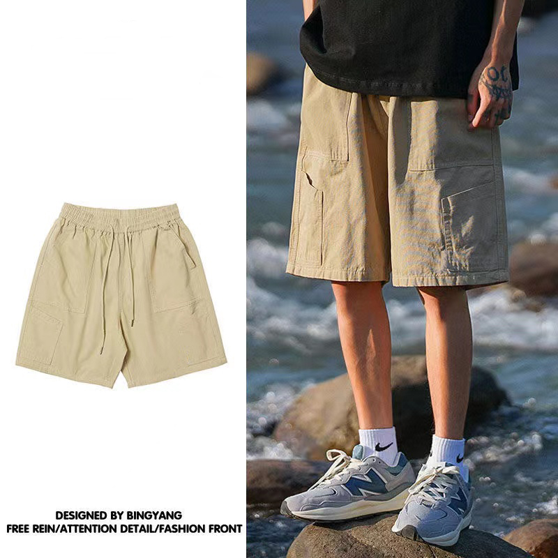 Official photo, pure cotton workwear, work shorts, Japanese multi-pocket casual pants, summer loose five-point pants