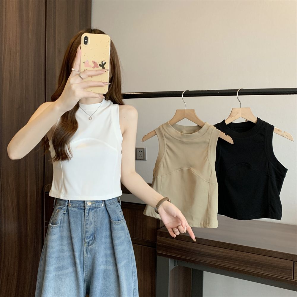 Real shot 40 pure cotton 210g 92 cotton/8 spandex short I-shaped vest for women sleeveless