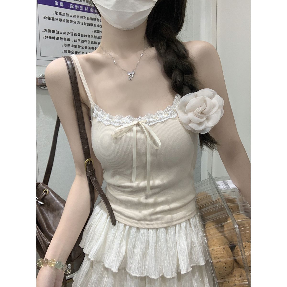 Pure style design lace suspender vest for women in the season slim fit and slim apricot color short underwear