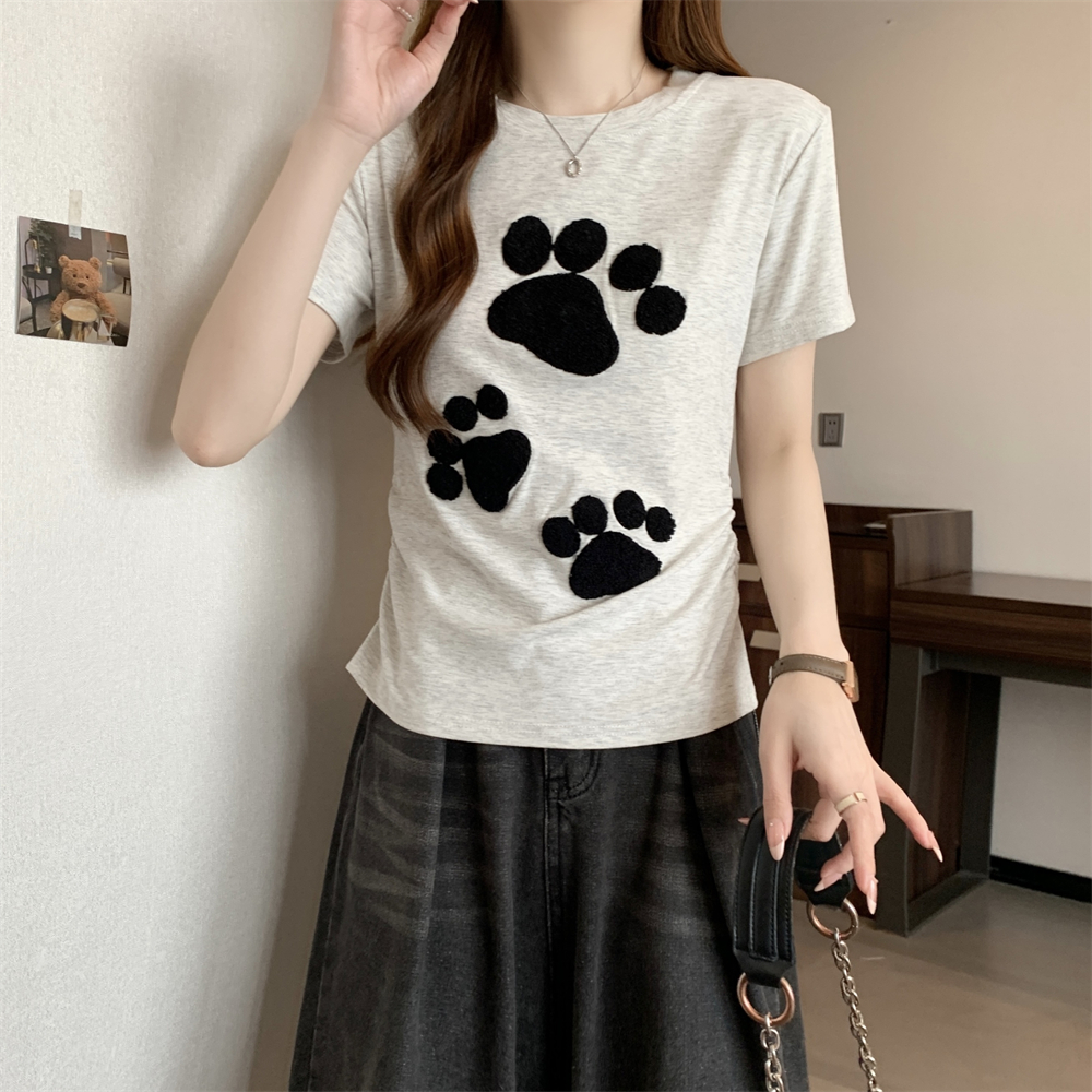 Real shot 40 pure cotton 210g 92 cotton/8 spandex short-sleeved T-shirt for women flocking towel embroidery
