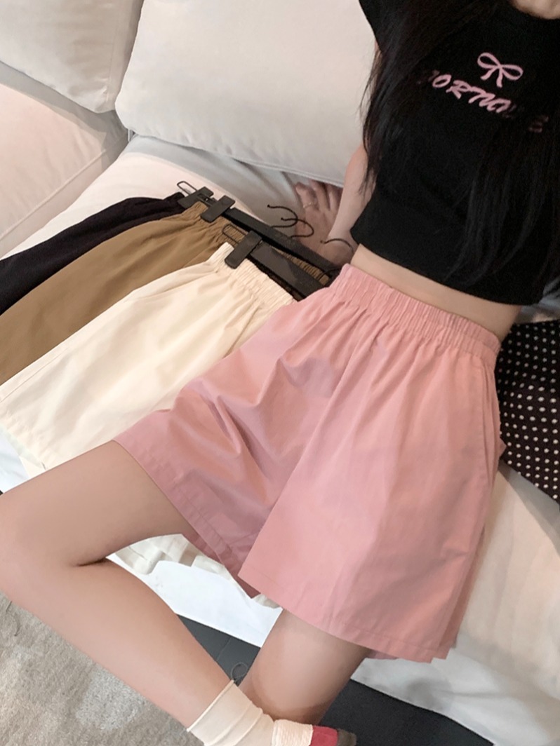 Real shot, wash cotton, work shorts, women's summer Korean style, small casual pants, loose wide-leg pants