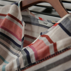 の Large size color strip T-shirt for women short sleeves slim and versatile cotton and linen fat mm loose belly covering top for women XY292171MG