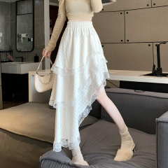 New irregular lace skirt sweet and slim Korean long skirt