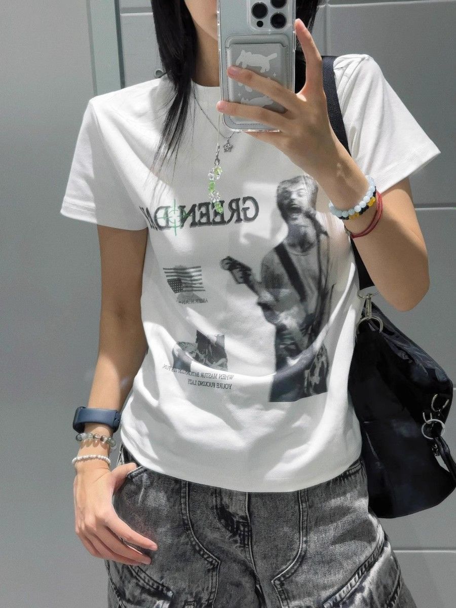 Front shoulder short sleeves, high elastic new summer slim and stylish top