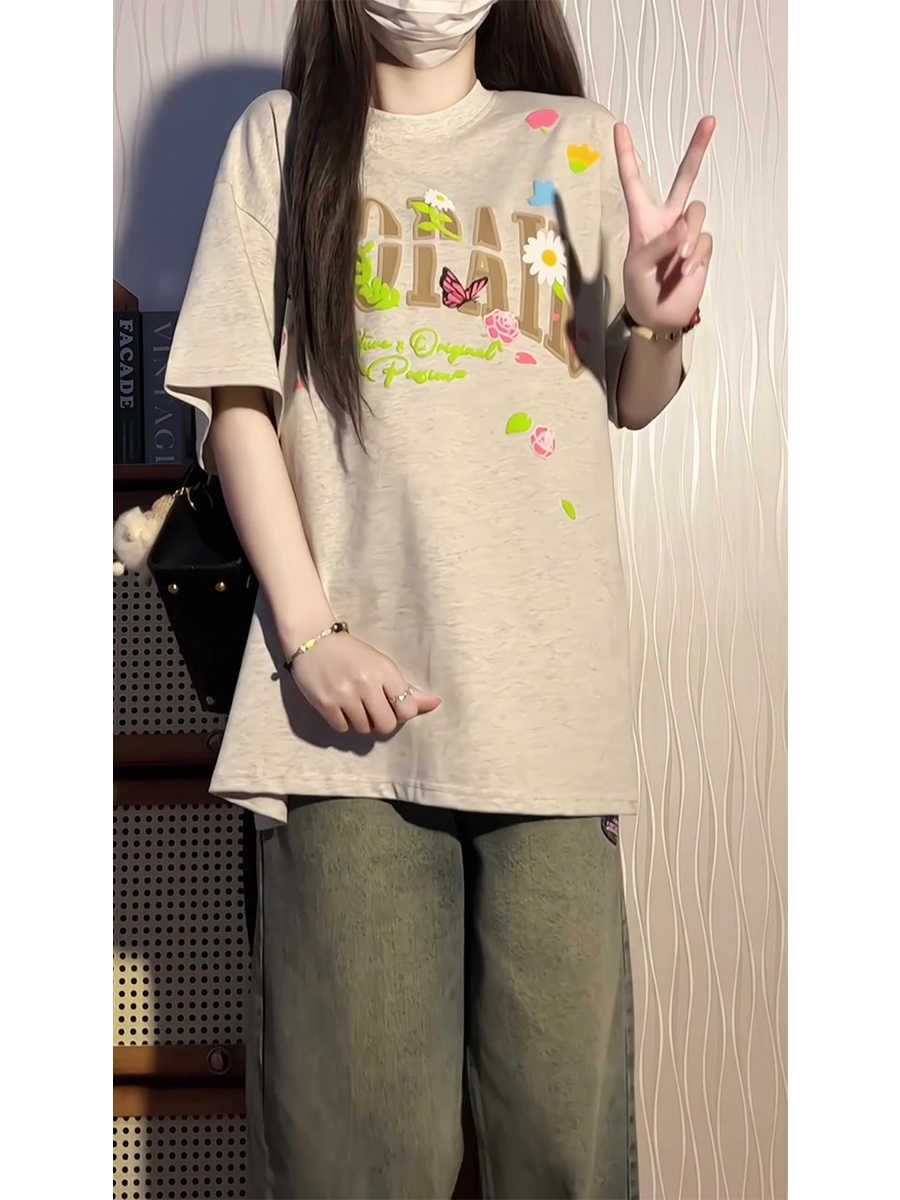 American high street foam printed butterfly short-sleeved T-shirt for women in summer casual versatile high-end couple half-sleeved top