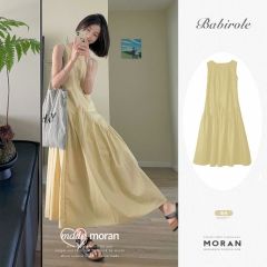 French sweet pink sleeveless neck dress for women in summer design, waist-hugging, slimming short skirt