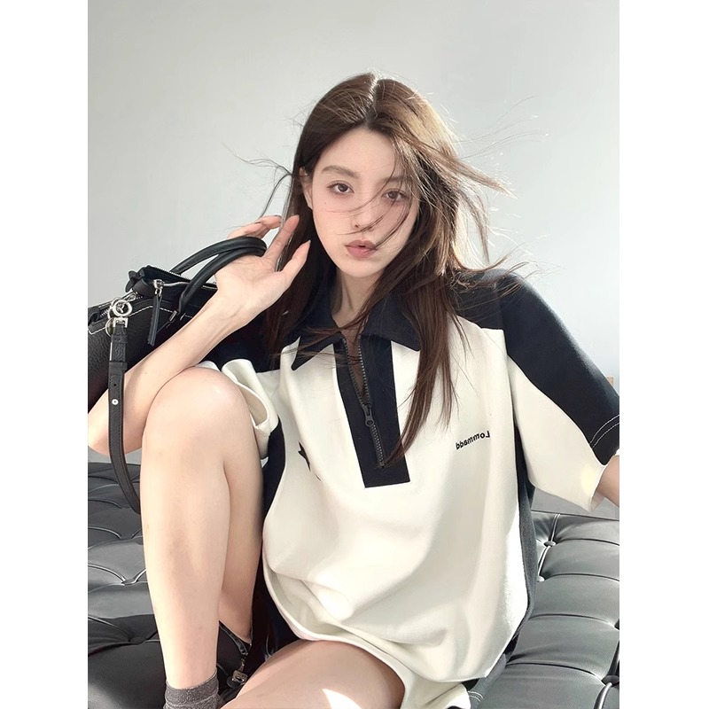 Official photo 92 cotton/8 spandex 40 210g pure cotton American polo shirt short-sleeved women's T-shirt