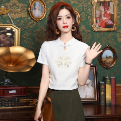 Real shot of 2025 new fat MM summer new Chinese style embroidered stand collar fashionable versatile slim top