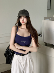 Real shot 40 pure cotton 210g 92 cotton/8 spandex suspender vest for women lace ironing diamonds