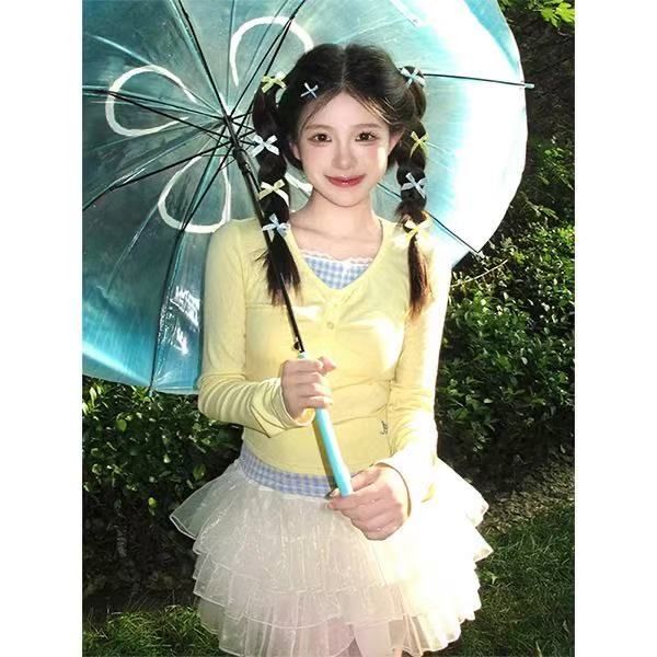 1*1 freely 260g dopamine sweet hot girl lace fake two pure long-sleeved tops