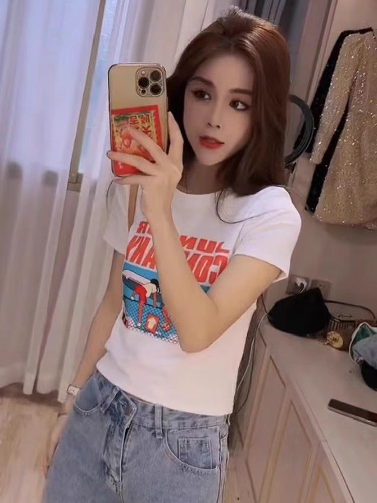 Short printed cute short-sleeved T-shirt for women's summer round neck top