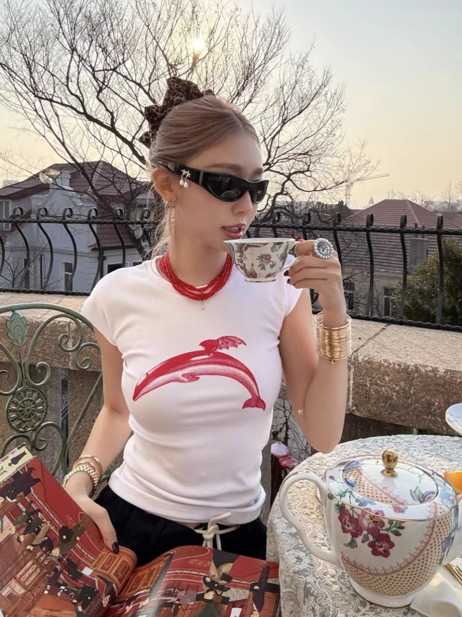 1*1 pure cotton, regular front shoulder short sleeves, high elastic new summer slim and stylish top