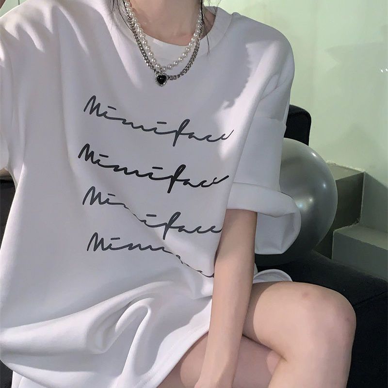 Summer Korean version of ins lazy style printed short-sleeved T-shirt for female students loose and versatile half-sleeved top trendy