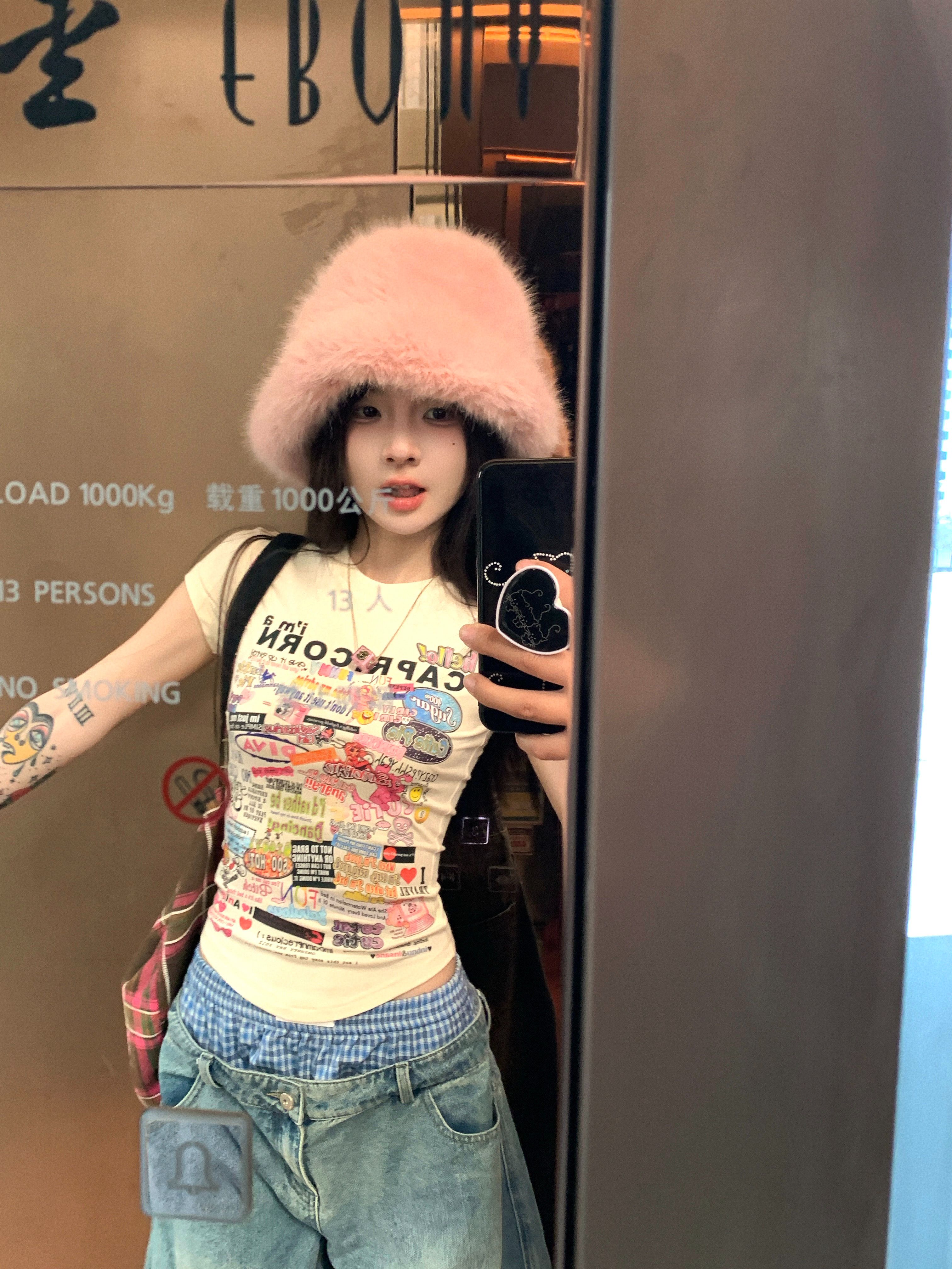260g cotton cartoon printed short-sleeved T-shirt for women in summer new slim waist tight tight short round neck top