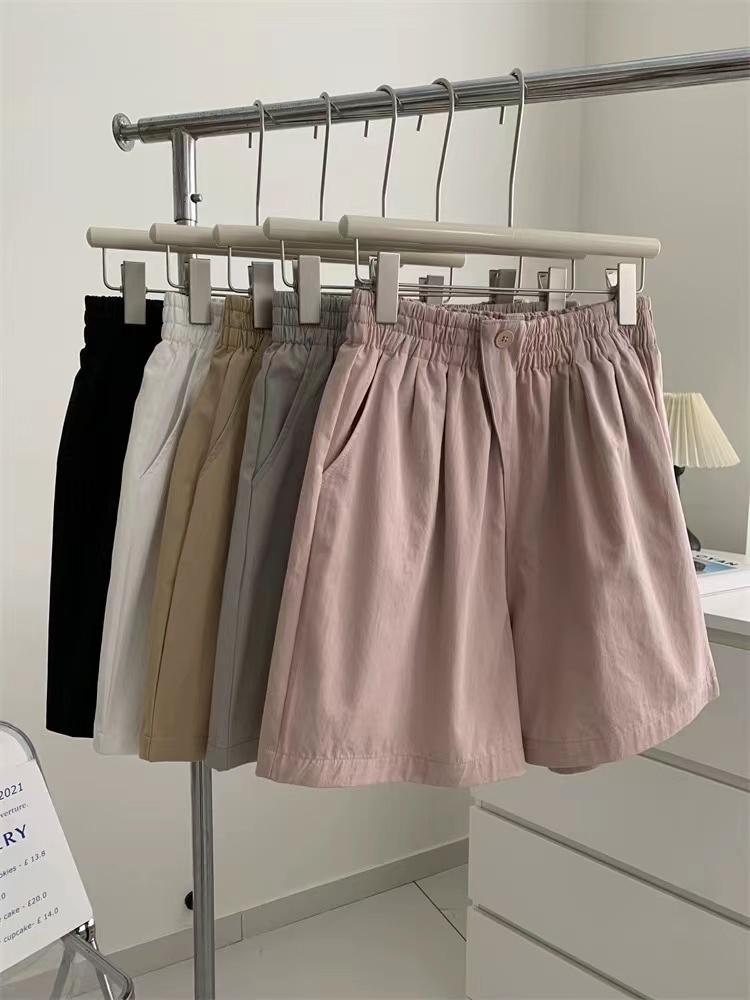 Washed 100% cotton design sense tilt-shaped high waist wide-leg casual pants for summer new style washing cotton shorts for women