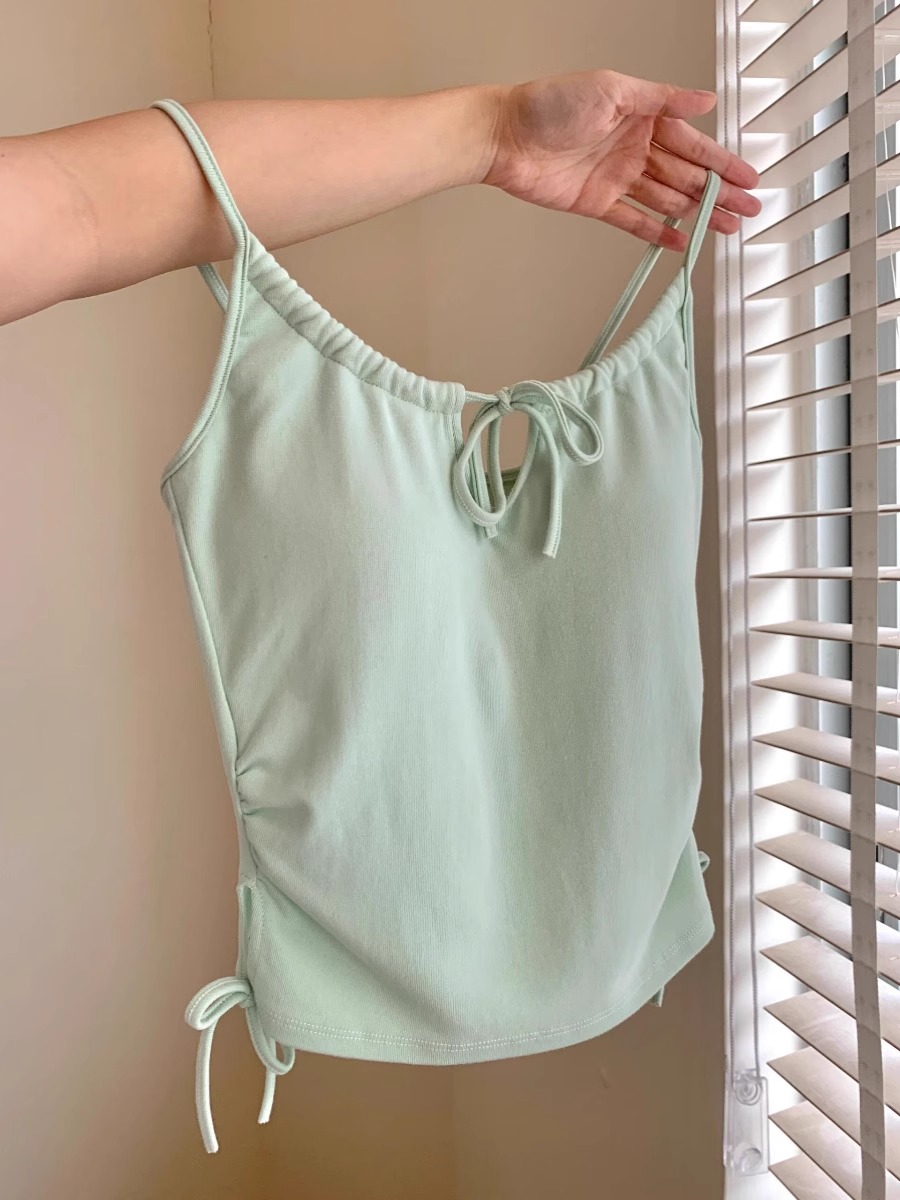 Korean chic pure cotton summer new hollow lace sling vest drawstring lace top for women