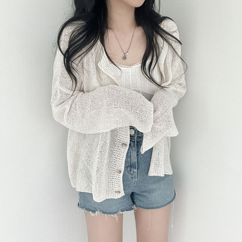 Korean chic wears thin knitted cardigans for both front and back for women long sleeves loose sunscreen blouse