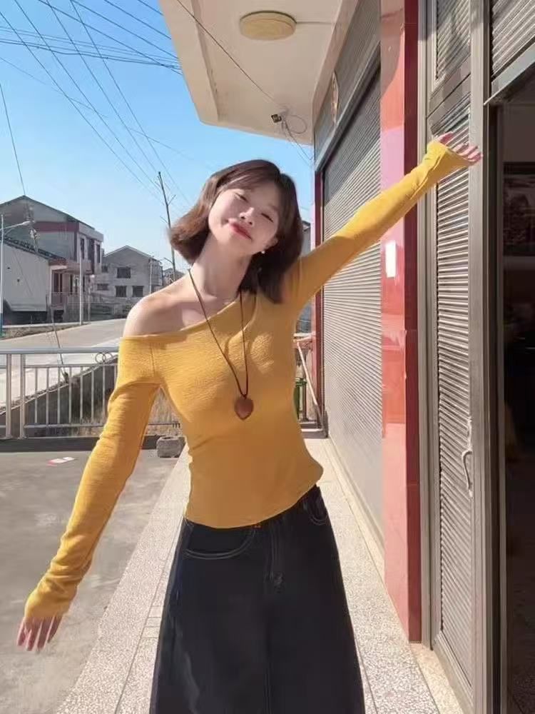 40 pure cotton Korean oblique short-sleeved T-women's early spring inner bottoming shirt slim body