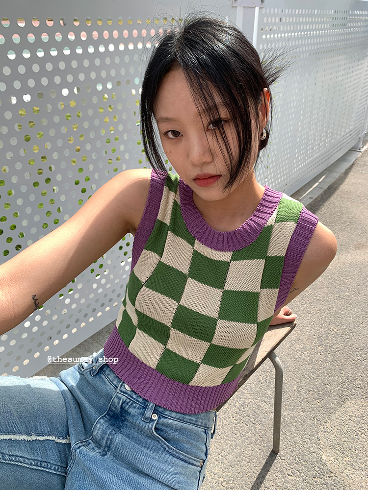 THESUMEY/ NEW ARRIVALS Early Spring New Model Niche Design Spliced ​​Checkerboard Vest