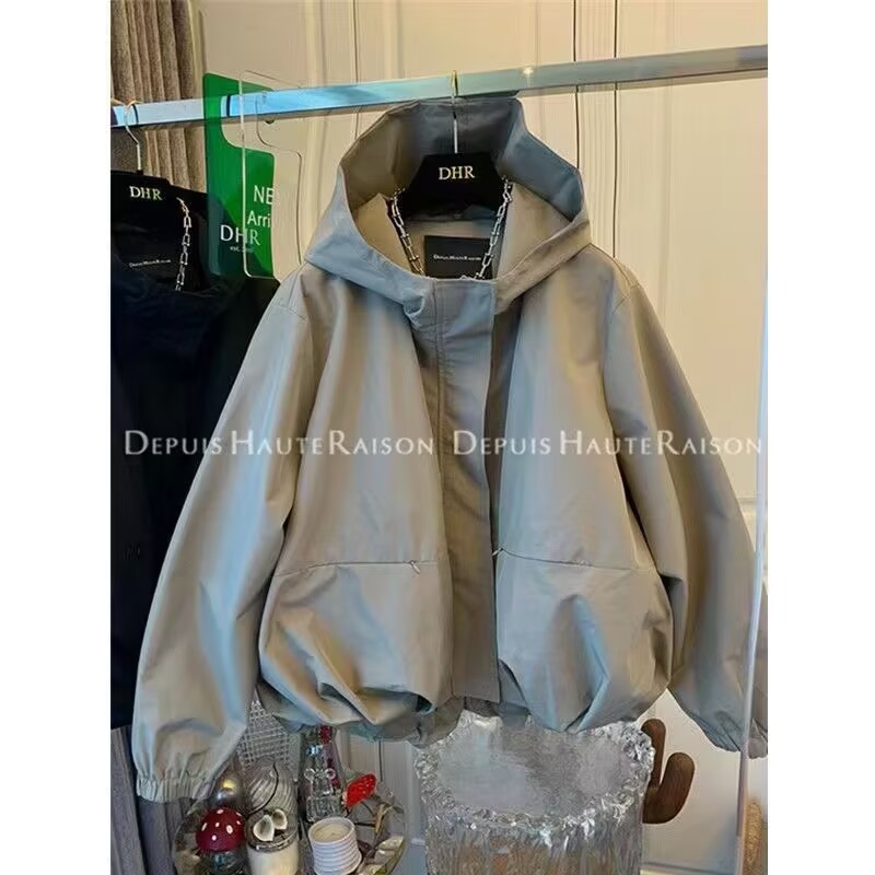 Hooded Korean women's jacket casual spring and autumn loose jacket