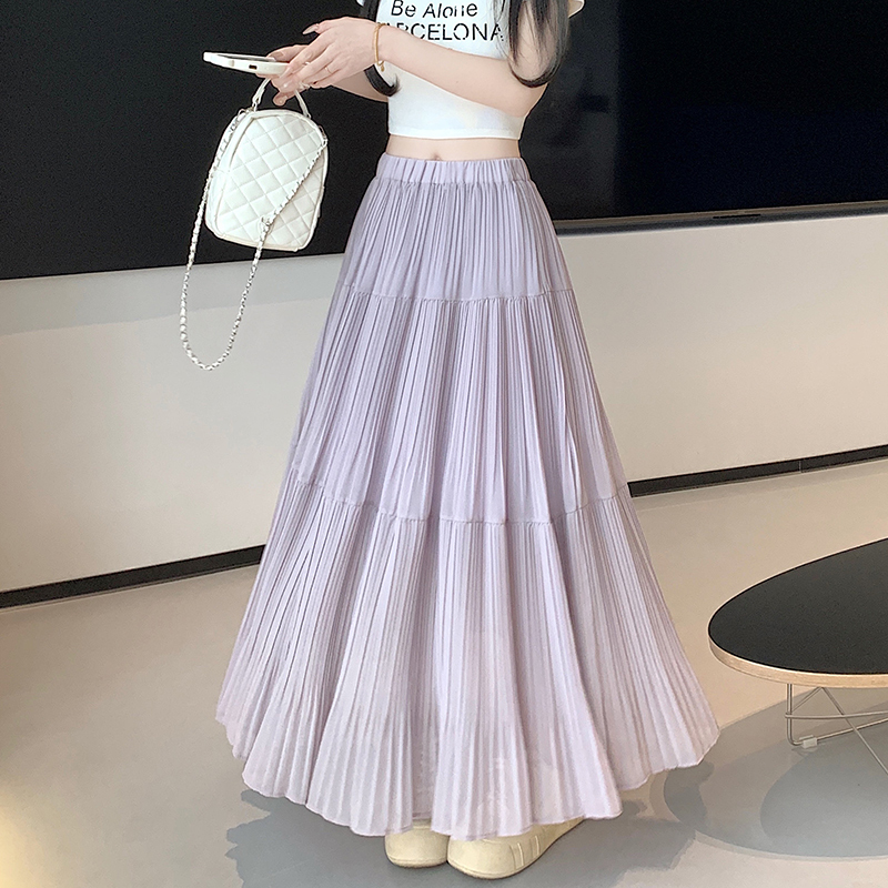 Women's purple high waist A-line skirt cake skirt gentle style design sense large midi skirt