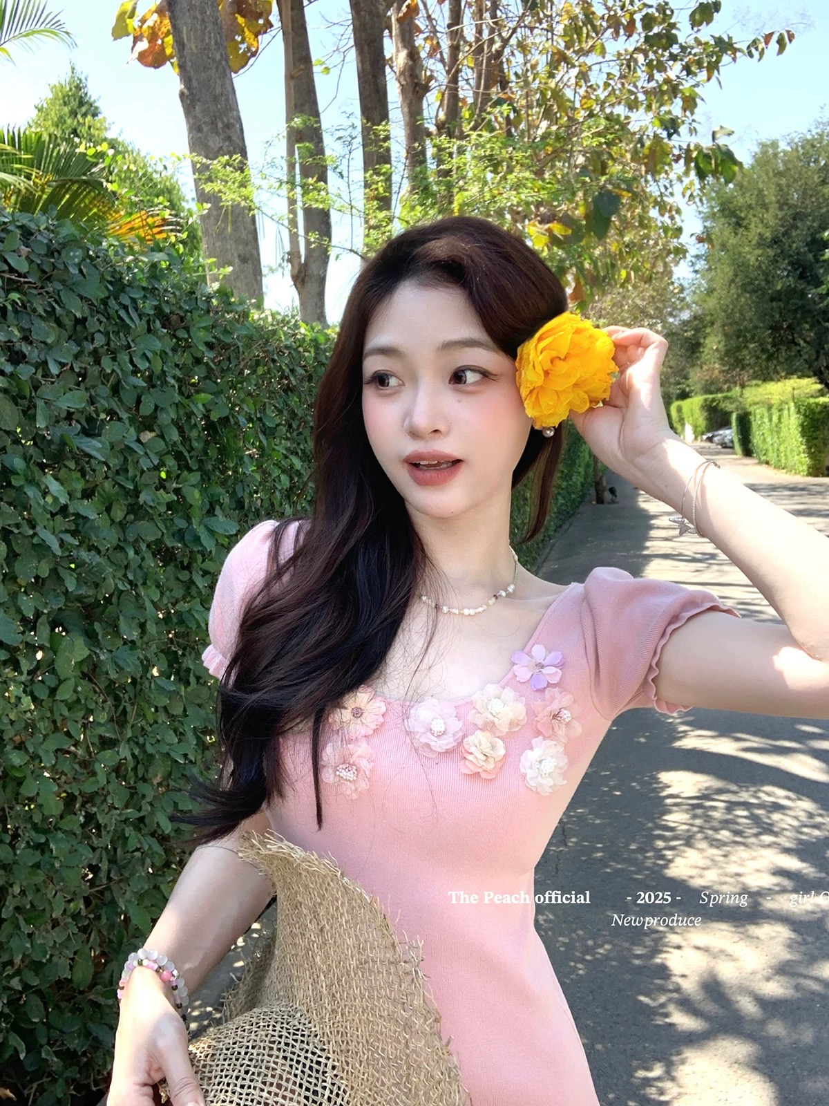 thepeachoffical summer yuhuaxu puff sleeve knitted dress knitted top two set women's