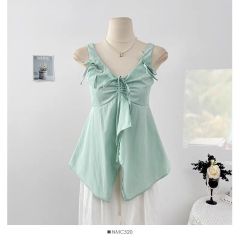 French-style Irregular Bow-Knot Strappy Camisole for Women, 2025 Spring – Edgy & Alluring Waist-Slimming Top