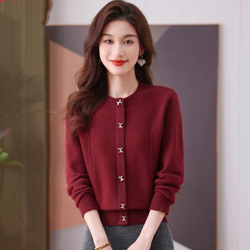羊毛衫安可拉紅套頭毛衣女士秋冬內搭圓領打底衫設計感上衣