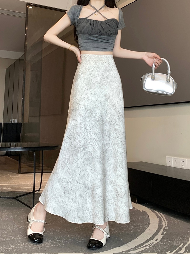 Real shot, new slim and versatile acetate long skirt, drooping fishtail skirt for women