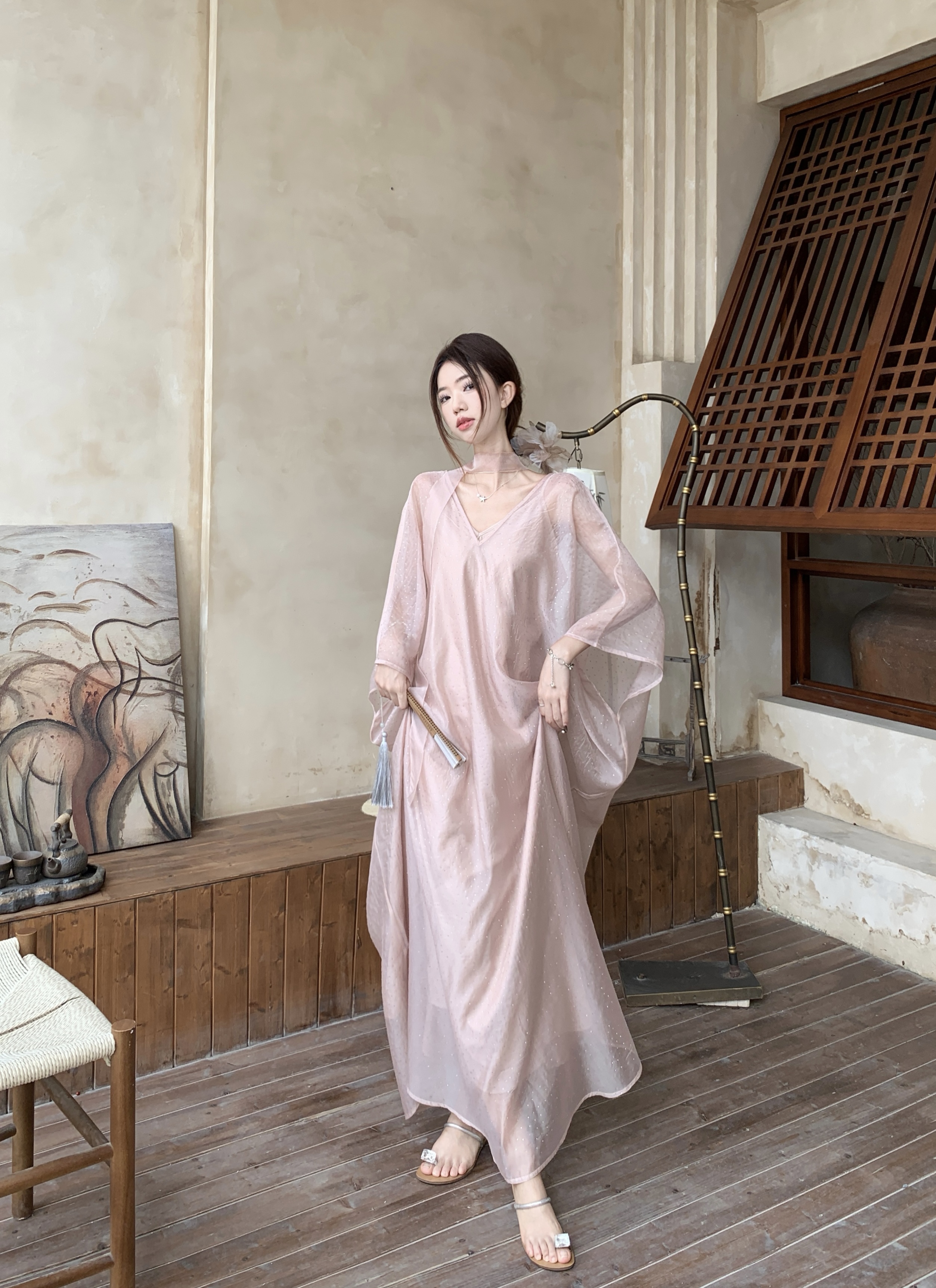 Real shot~ Zero weight light fairy picture ancient style slim sun protection and flowing dress two-piece set